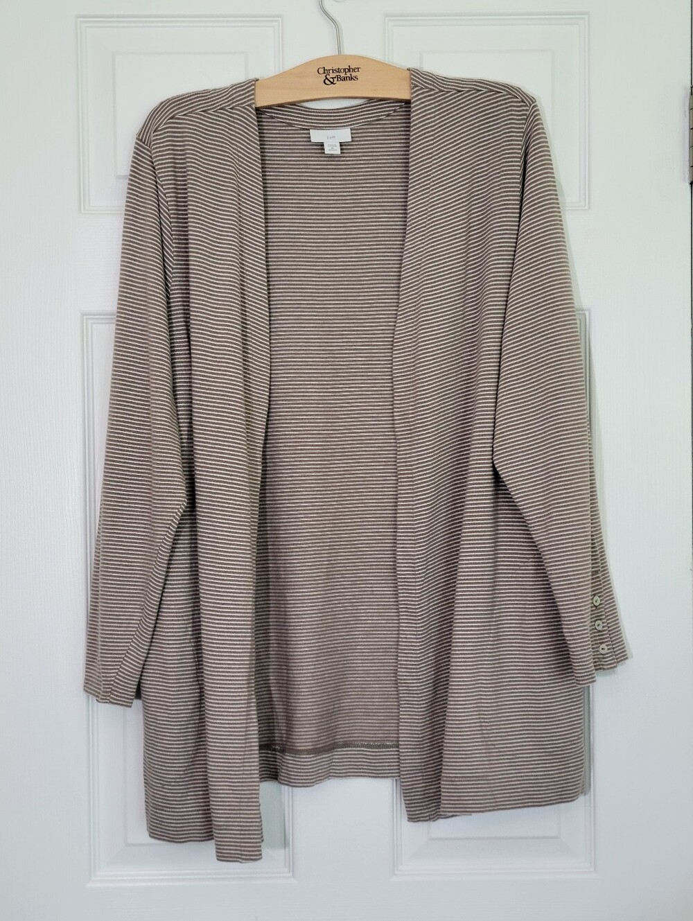 J Jill Brown White Striped Open-Front Patch Pocket Cardigan Plus Size 3x Neutral